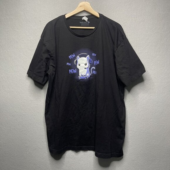 Teeturtle Pew Pew Cat Gamer Graphic T-Shirt 2XL Black Short Sleeve - Picture 1 of 6